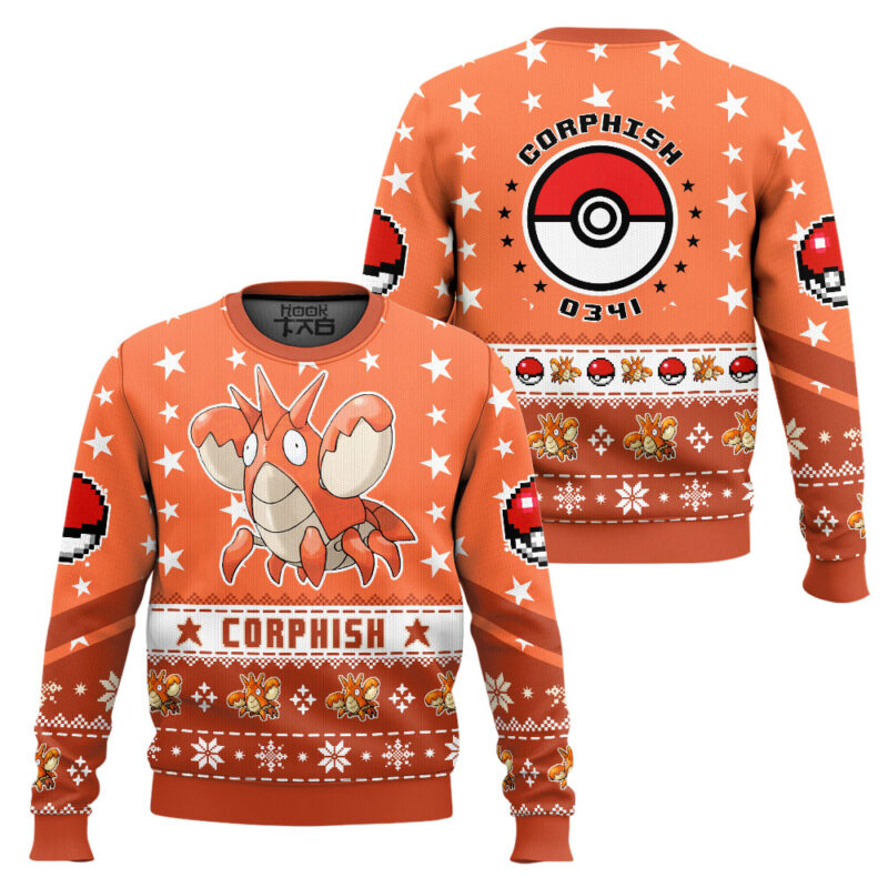 Hooktab Pokemon Gen 3 Corphish Ugly Christmas Sweater Hooktab Pokemon Gen 3 Corphish Ugly Christmas Sweater