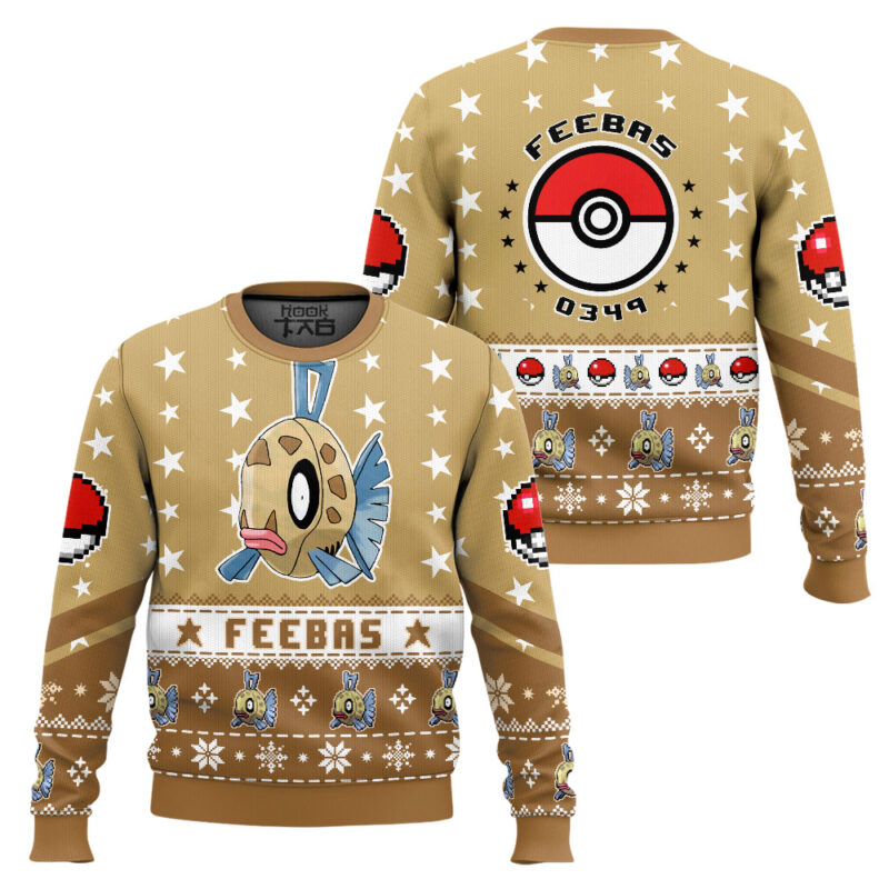 Hooktab Pokemon Gen 3 Feebas Ugly Christmas Sweater Hooktab Pokemon Gen 3 Feebas Ugly Christmas Sweater