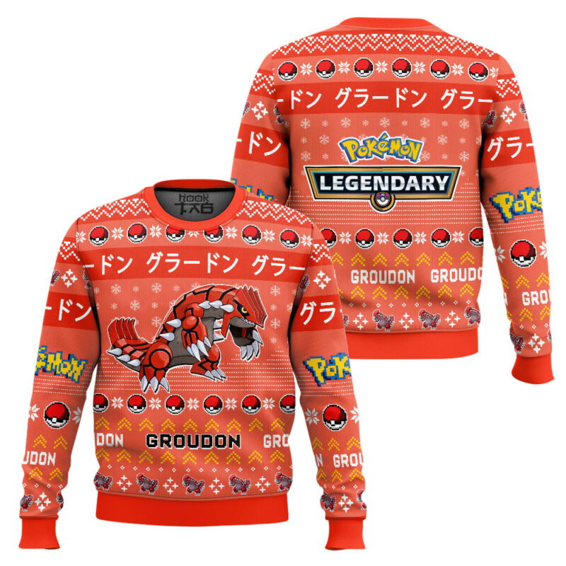 Hooktab Pokemon Gen 3 Groudon Ugly Christmas Sweater Hooktab Pokemon Gen 3 Groudon Ugly Christmas Sweater