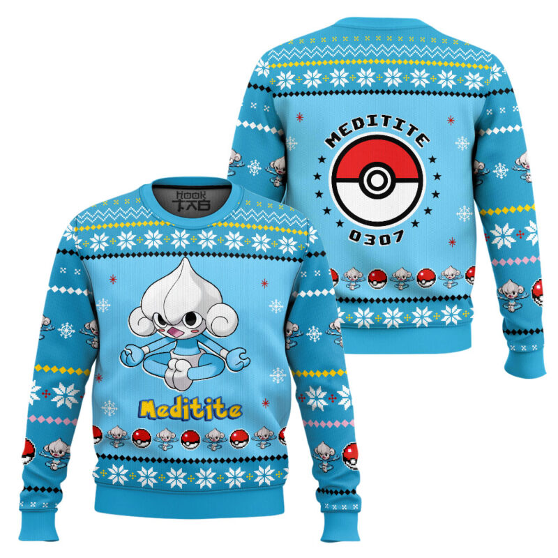 Hooktab Pokemon Gen 3 Meditite Ugly Christmas Sweater Hooktab Pokemon Gen 3 Meditite Ugly Christmas Sweater