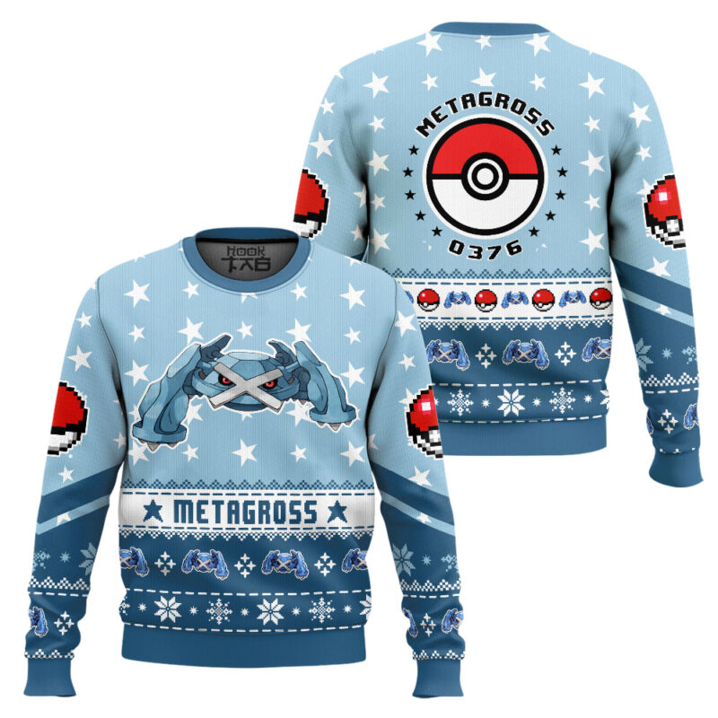 Hooktab Pokemon Gen 3 Metagross Ugly Christmas Sweater Hooktab Pokemon Gen 3 Metagross Ugly Christmas Sweater