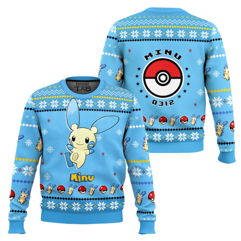 Hooktab Pokemon Gen 3 Minun Ugly Christmas Sweater Hooktab Pokemon Gen 3 Minun Ugly Christmas Sweater