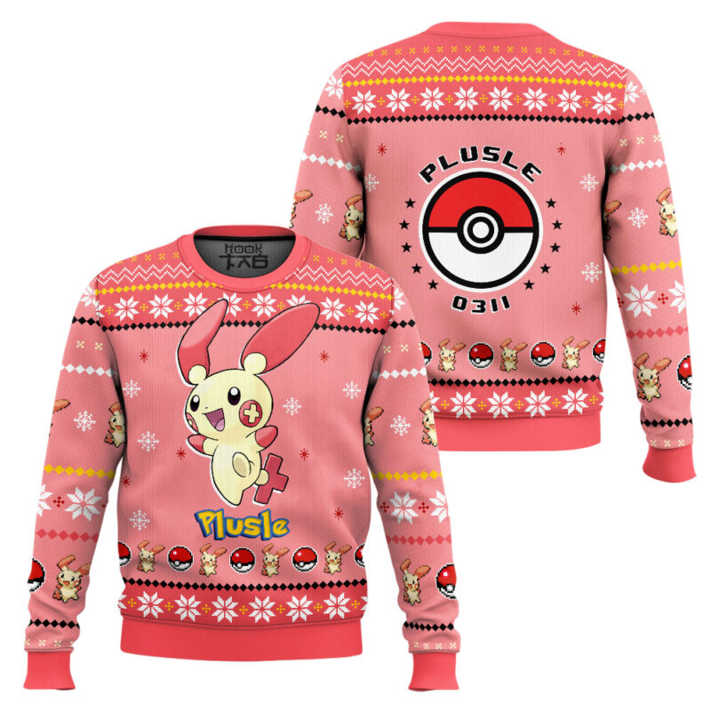 Hooktab Pokemon Gen 3 Plusle Ugly Christmas Sweater Hooktab Pokemon Gen 3 Plusle Ugly Christmas Sweater