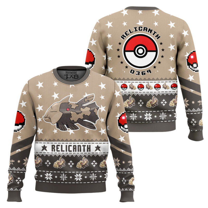 Hooktab Pokemon Gen 3 Relicanth Ugly Christmas Sweater Hooktab Pokemon Gen 3 Relicanth Ugly Christmas Sweater