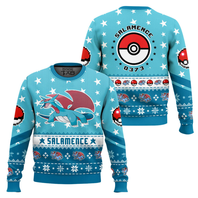 Hooktab Pokemon Gen 3 Salamence Ugly Christmas Sweater Hooktab Pokemon Gen 3 Salamence Ugly Christmas Sweater