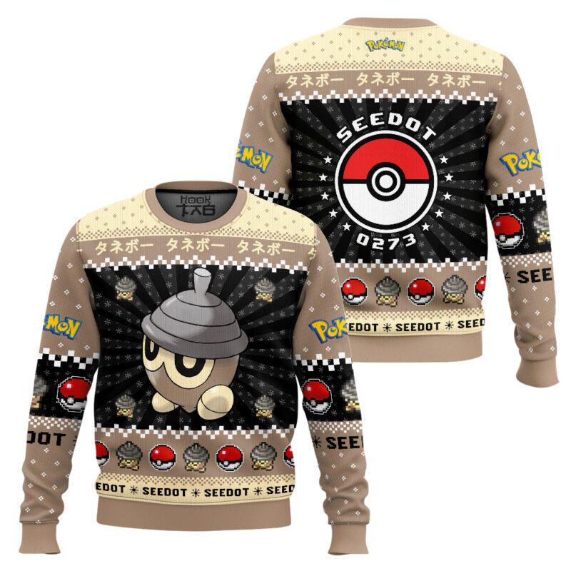 Hooktab Pokemon Gen 3 Seedot Ugly Christmas Sweater Hooktab Pokemon Gen 3 Seedot Ugly Christmas Sweater