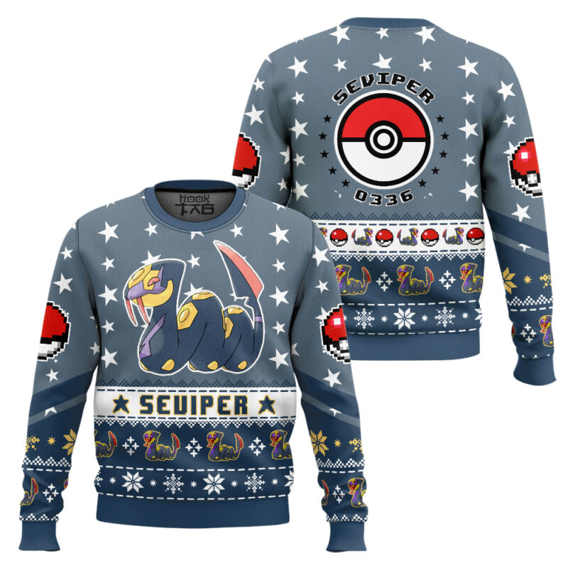 Hooktab Pokemon Gen 3 Seviper Ugly Christmas Sweater Hooktab Pokemon Gen 3 Seviper Ugly Christmas Sweater