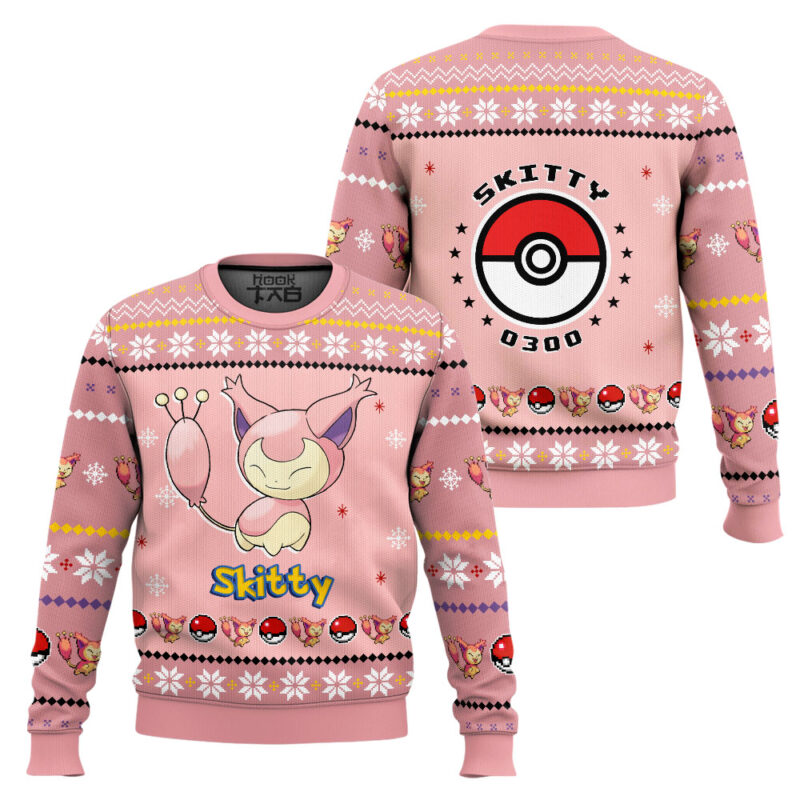 Hooktab Pokemon Gen 3 Skitty Ugly Christmas Sweater Hooktab Pokemon Gen 3 Skitty Ugly Christmas Sweater