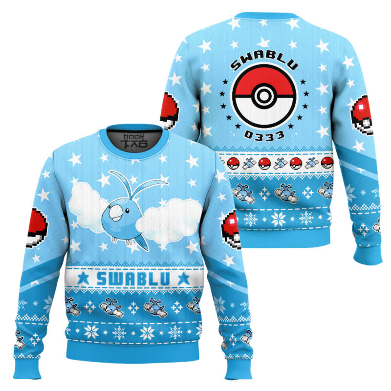 Hooktab Pokemon Gen 3 Swablu Ugly Christmas Sweater Hooktab Pokemon Gen 3 Swablu Ugly Christmas Sweater