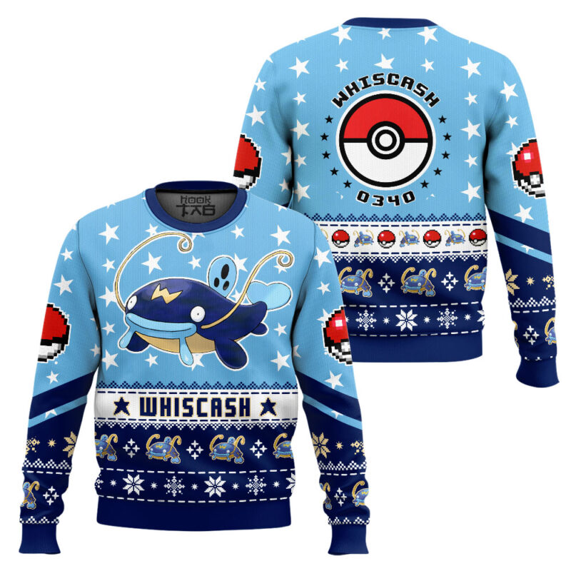 Hooktab Pokemon Gen 3 Whiscash Ugly Christmas Sweater Hooktab Pokemon Gen 3 Whiscash Ugly Christmas Sweater
