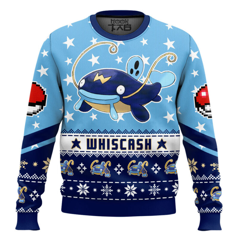 Hooktab Pokemon Gen 3 Whiscash Ugly Christmas Sweater Hooktab Pokemon Gen 3 Whiscash Ugly Christmas Sweater