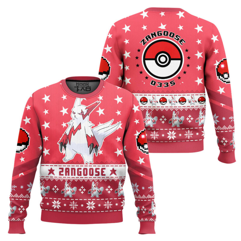 Hooktab Pokemon Gen 3 Zangoose Ugly Christmas Sweater Hooktab Pokemon Gen 3 Zangoose Ugly Christmas Sweater