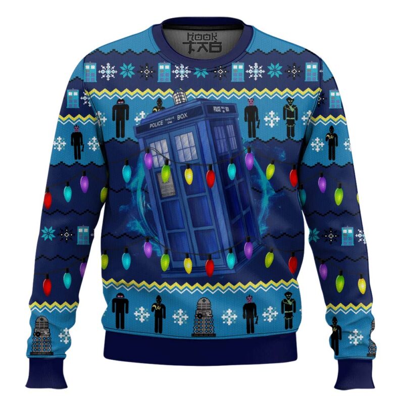 Hooktab Police Box Doctor Who Ugly Christmas Sweater