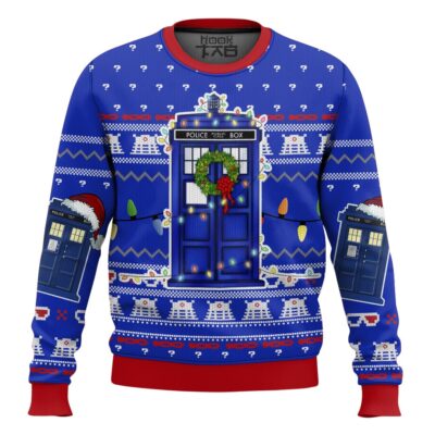 Hooktab Police Box Tardis Doctor Who Ugly Christmas Sweater