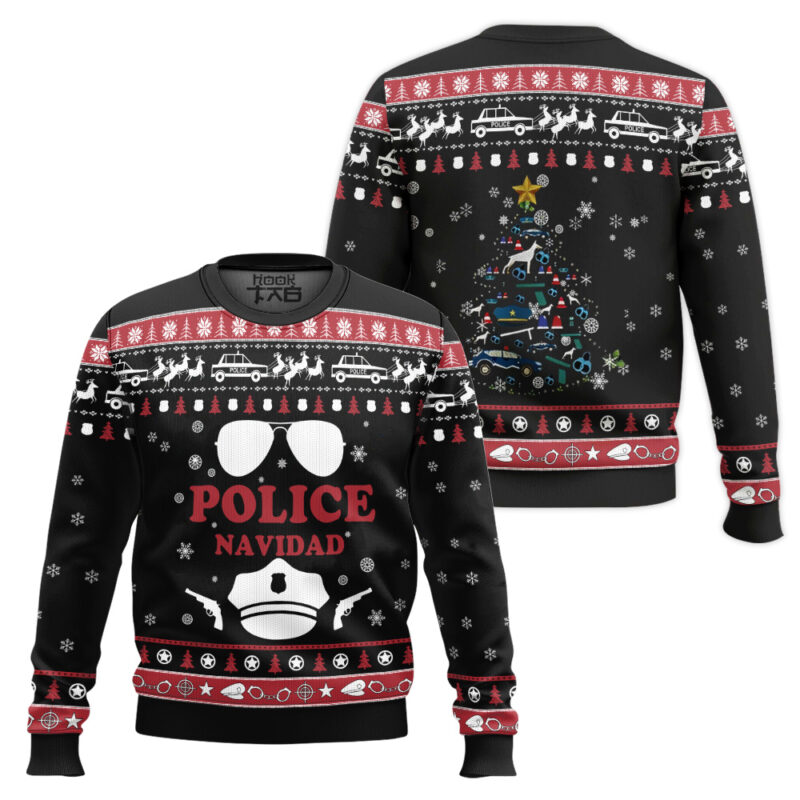 Hooktab Police Navidad Ugly Christmas Sweater Hooktab Police Navidad Ugly Christmas Sweater