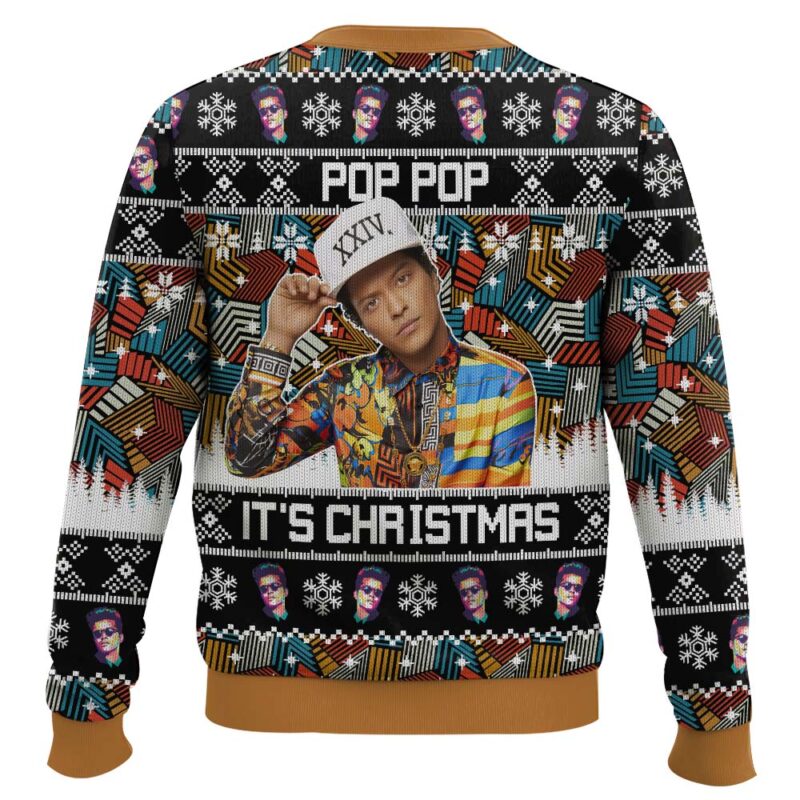 Hooktab Pop Pop It's Christmas Bruno Mars Ugly Christmas Sweater Hooktab Pop Pop It's Christmas Bruno Mars Ugly Christmas Sweater