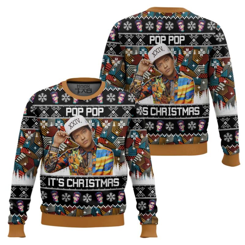 Hooktab Pop Pop It's Christmas Bruno Mars Ugly Christmas Sweater Hooktab Pop Pop It's Christmas Bruno Mars Ugly Christmas Sweater