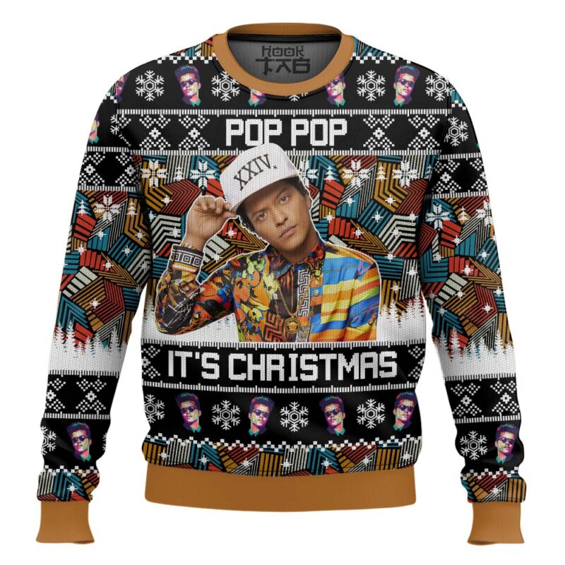 Hooktab Pop Pop It's Christmas Bruno Mars Ugly Christmas Sweater