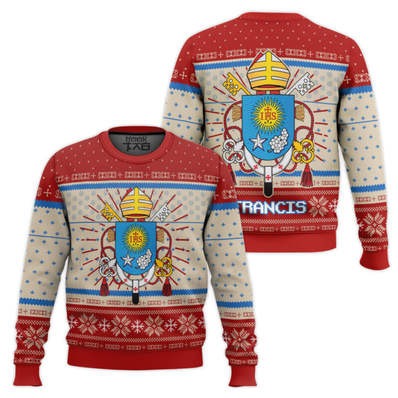 Hooktab Pope Francis Coat Of Arms Ugly Christmas Sweater Hooktab Pope Francis Coat Of Arms Ugly Christmas Sweater