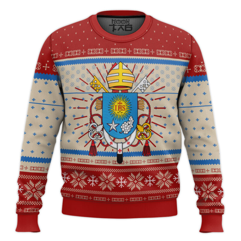 Hooktab Pope Francis Coat Of Arms Ugly Christmas Sweater Hooktab Pope Francis Coat Of Arms Ugly Christmas Sweater