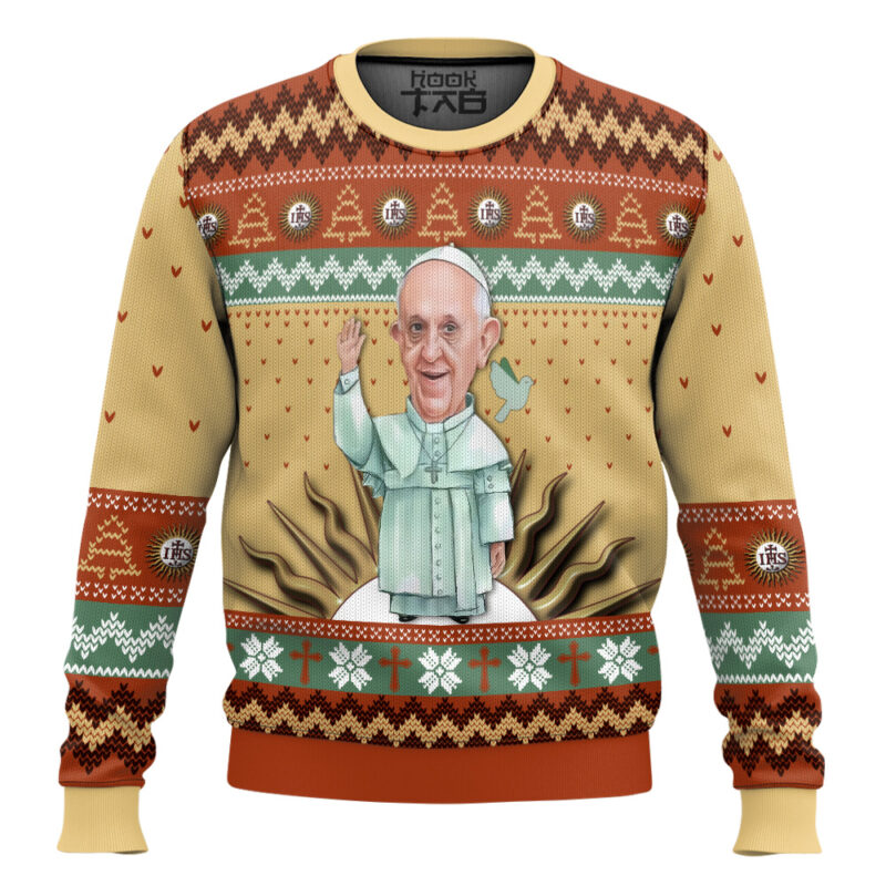 Hooktab Pope Francis Ugly Christmas Sweater Hooktab Pope Francis Ugly Christmas Sweater