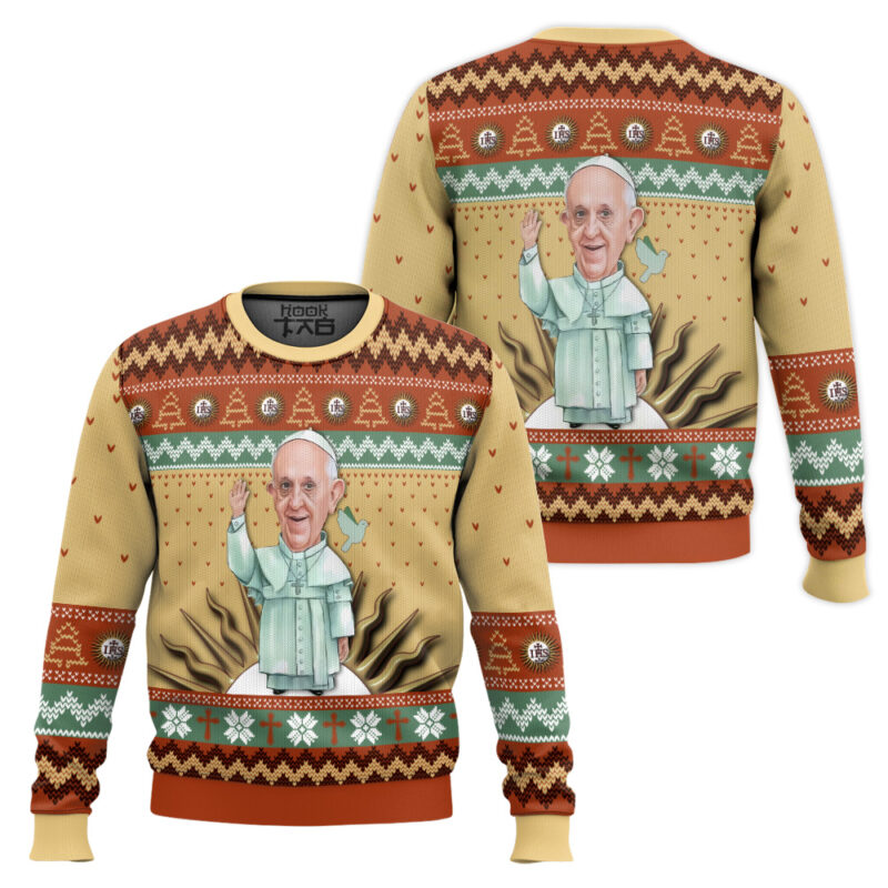 Hooktab Pope Francis Ugly Christmas Sweater Hooktab Pope Francis Ugly Christmas Sweater