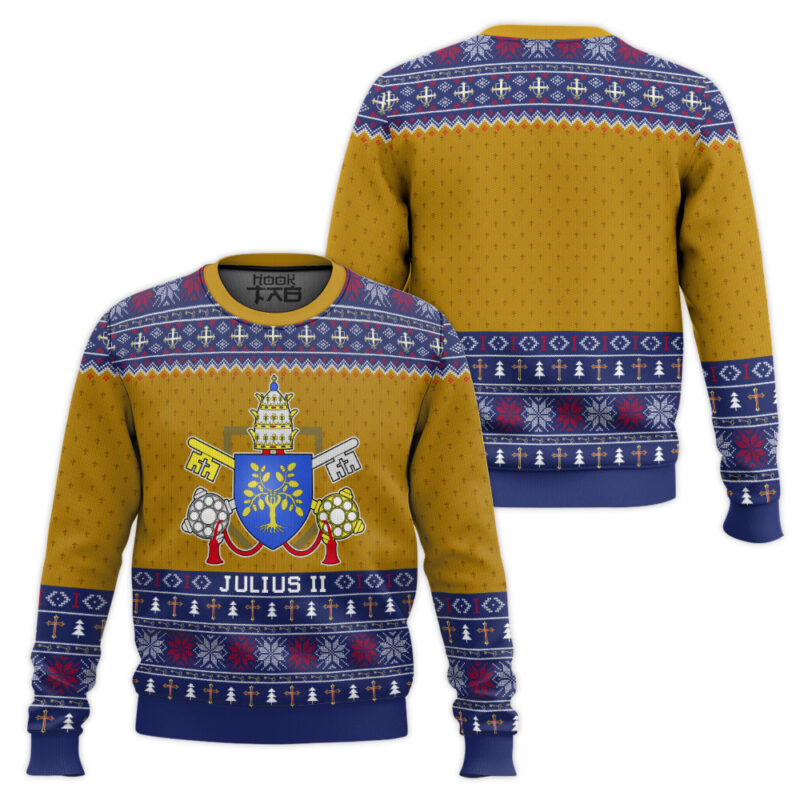 Hooktab Pope Julius II Coat Of Arms Ugly Christmas Sweater Hooktab Pope Julius II Coat Of Arms Ugly Christmas Sweater