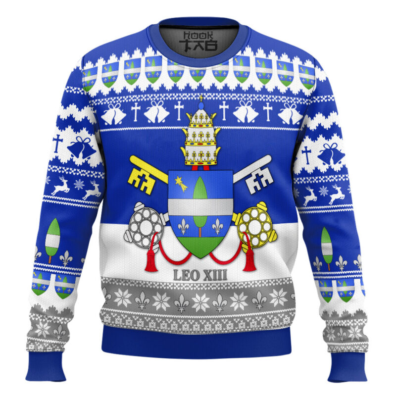 Hooktab Pope Leo XIII Coat Of Arms Ugly Christmas Sweater Hooktab Pope Leo XIII Coat Of Arms Ugly Christmas Sweater