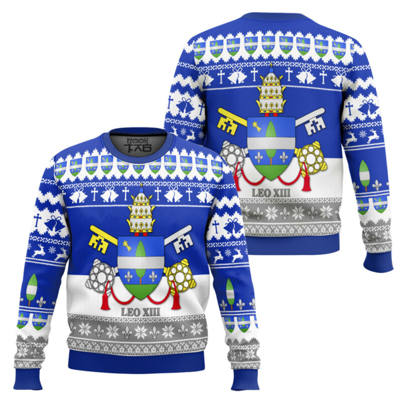 Hooktab Pope Leo XIII Coat Of Arms Ugly Christmas Sweater Hooktab Pope Leo XIII Coat Of Arms Ugly Christmas Sweater