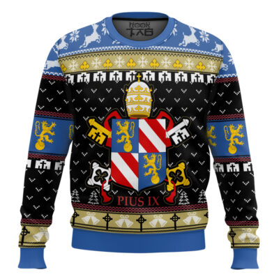 Hooktab Pope Pius IX Coat Of Arms Ugly Christmas Sweater