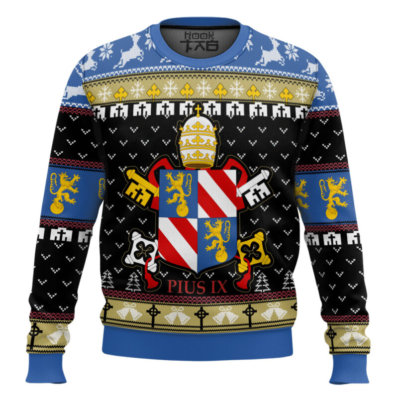 Hooktab Pope Pius IX Coat Of Arms Ugly Christmas Sweater Hooktab Pope Pius IX Coat Of Arms Ugly Christmas Sweater