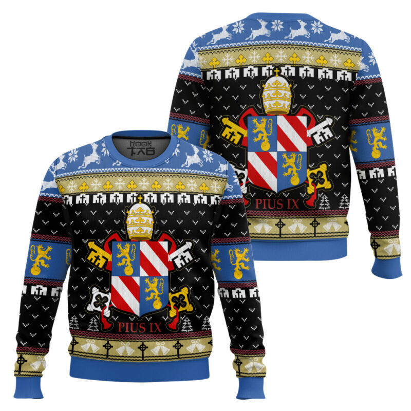 Hooktab Pope Pius IX Coat Of Arms Ugly Christmas Sweater Hooktab Pope Pius IX Coat Of Arms Ugly Christmas Sweater