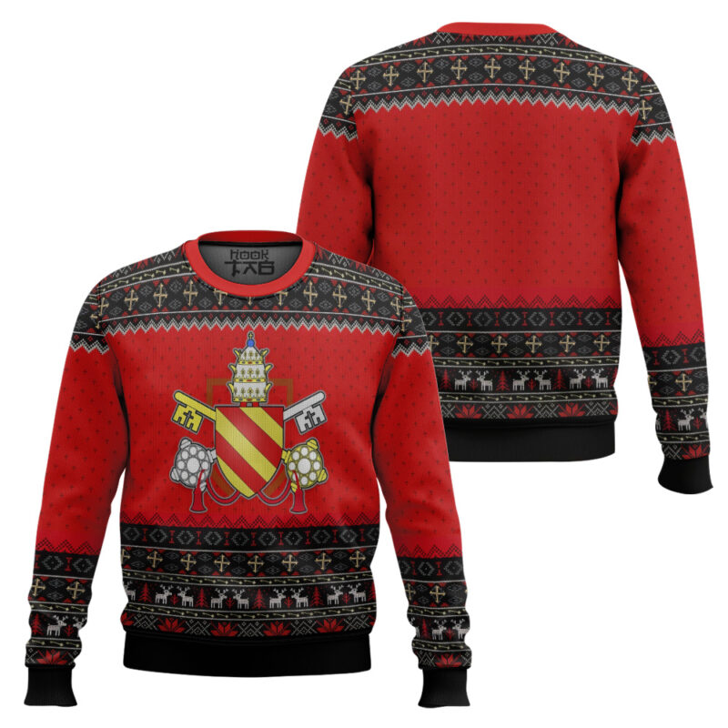 Hooktab Pope Pius V Coat Of Arms Ugly Christmas Sweater Hooktab Pope Pius V Coat Of Arms Ugly Christmas Sweater