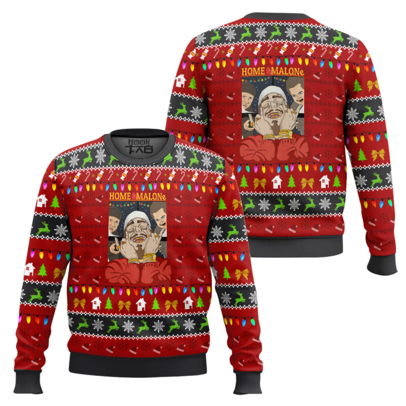 Hooktab Post Malone Home Malone Ugly Christmas Sweater Hooktab Post Malone Home Malone Ugly Christmas Sweater