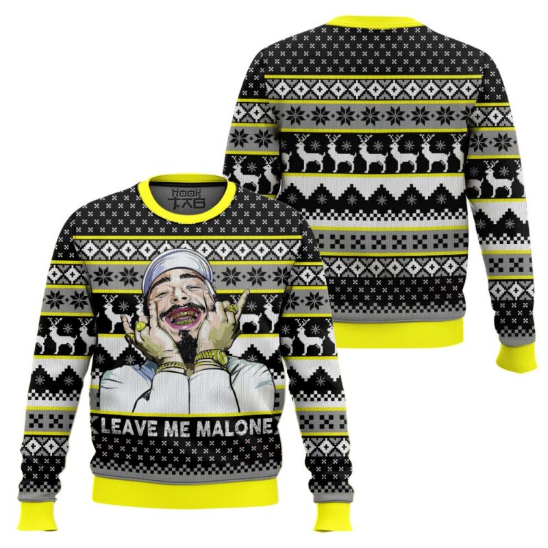 Hooktab Post Malone Leave Me Malone Ugly Christmas Sweater Hooktab Post Malone Leave Me Malone Ugly Christmas Sweater