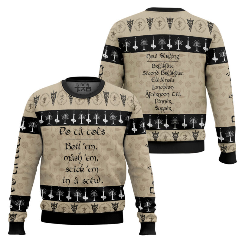 Hooktab Potatoes Rune The Lord Of The Ring Ugly Christmas Sweater Hooktab Potatoes Rune The Lord Of The Ring Ugly Christmas Sweater