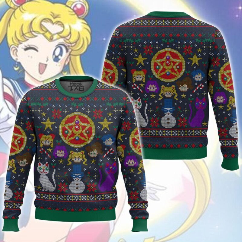 Hooktab Pretty Guardians Sailor Moon Ugly Christmas Sweater Hooktab Pretty Guardians Sailor Moon Ugly Christmas Sweater