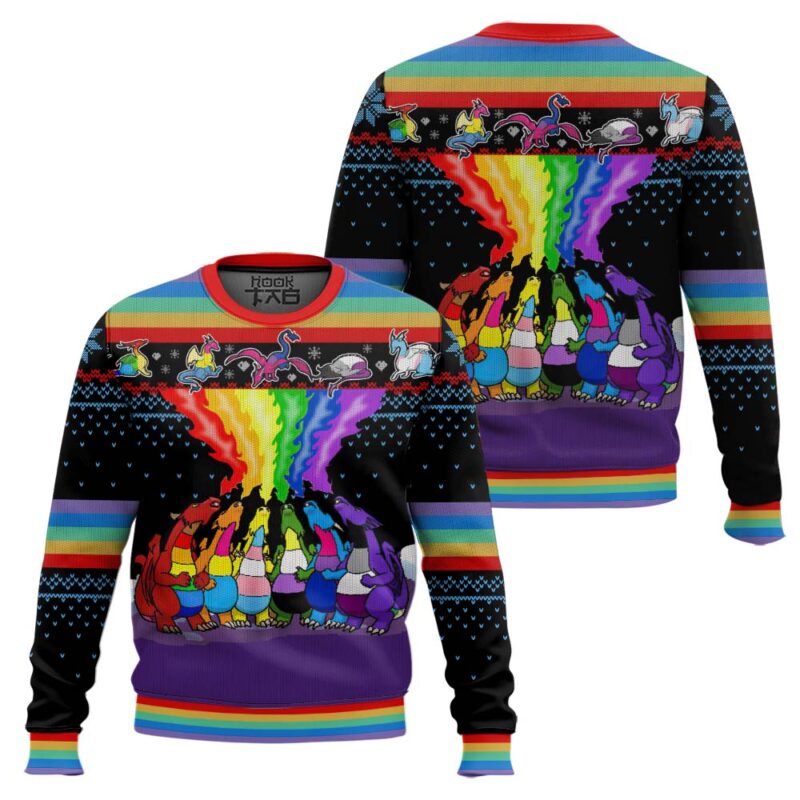 Hooktab Pride Dragon LGBT Support Ugly Christmas Sweater Hooktab Pride Dragon LGBT Support Ugly Christmas Sweater