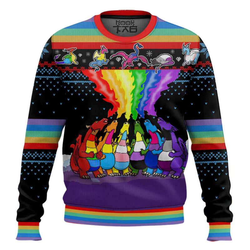 Hooktab Pride Dragon LGBT Support Ugly Christmas Sweater