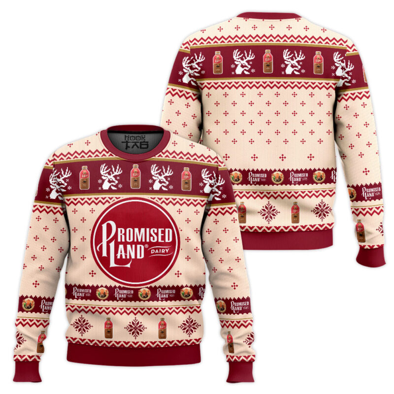 Hooktab Promised Land Dairy Ugly Christmas Sweater Hooktab Promised Land Dairy Ugly Christmas Sweater