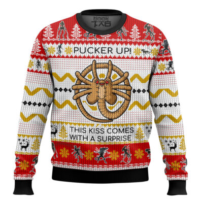 Hooktab Pucker Up Facehugger Alien Ugly Christmas Sweater