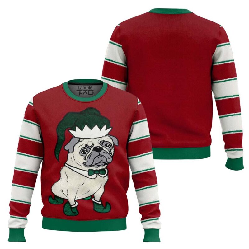 Hooktab Pug Elf Ugly Christmas Sweater Hooktab Pug Elf Ugly Christmas Sweater