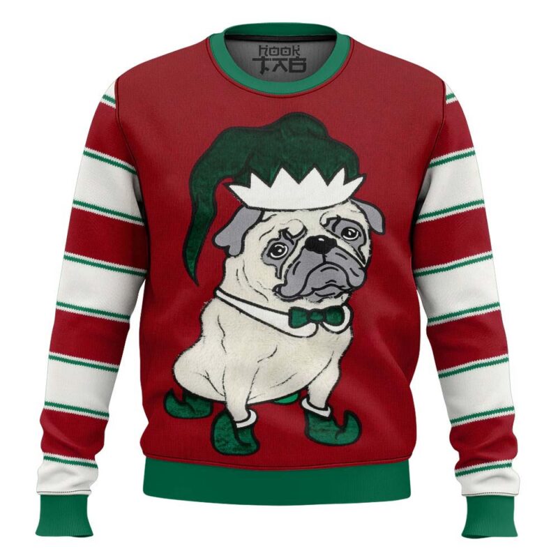 Hooktab Pug Elf Ugly Christmas Sweater