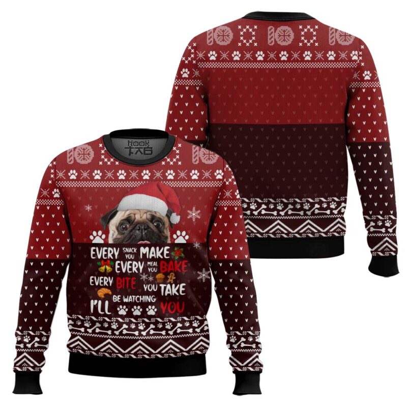 Hooktab Pug I'll Be Watching You Ugly Christmas Sweater Hooktab Pug I'll Be Watching You Ugly Christmas Sweater