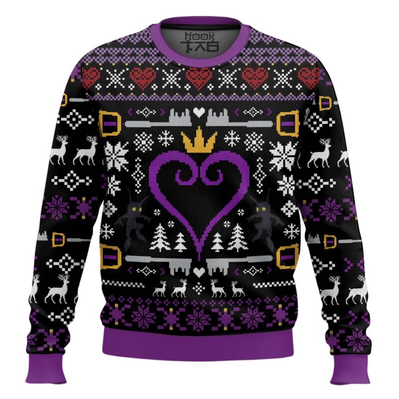 Hooktab Purple Hearts Kingdom Hearts Ugly Christmas Sweater