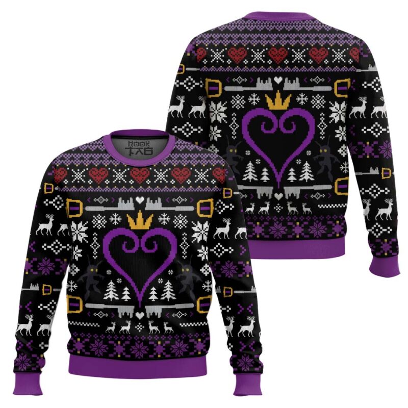 Hooktab Purple Hearts Kingdom Hearts Ugly Christmas Sweater Hooktab Purple Hearts Kingdom Hearts Ugly Christmas Sweater