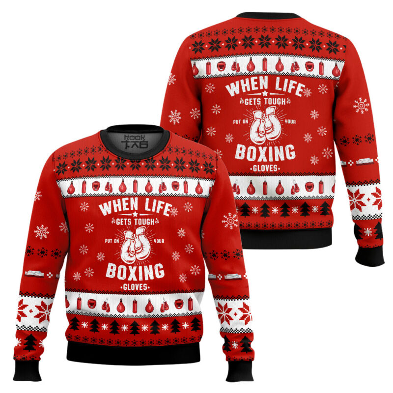 Hooktab Put On Boxing Gloves Ugly Christmas Sweater Hooktab Put On Boxing Gloves Ugly Christmas Sweater