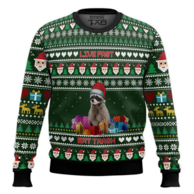 Hooktab Raccoon Live Fast, Eat Trash Ugly Christmas Sweater