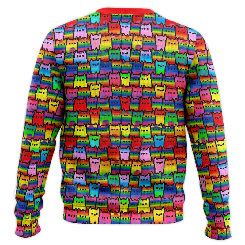 Hooktab Rainbow Flag Cat LGBT Support Ugly Christmas Sweater Hooktab Rainbow Flag Cat LGBT Support Ugly Christmas Sweater