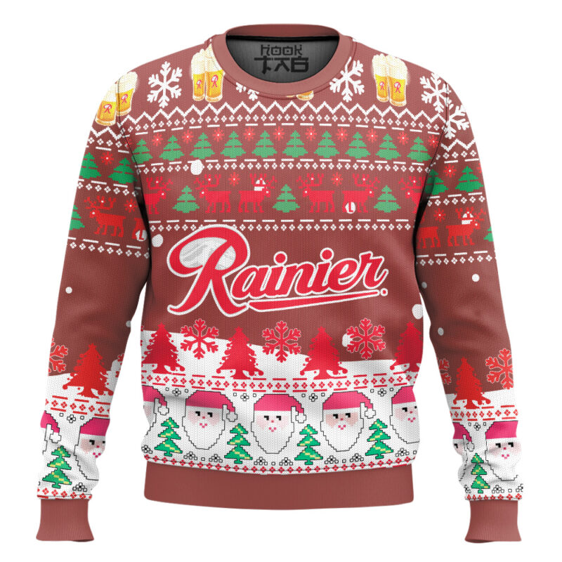 Hooktab Rainier Beer Santa Claus Ugly Christmas Sweater